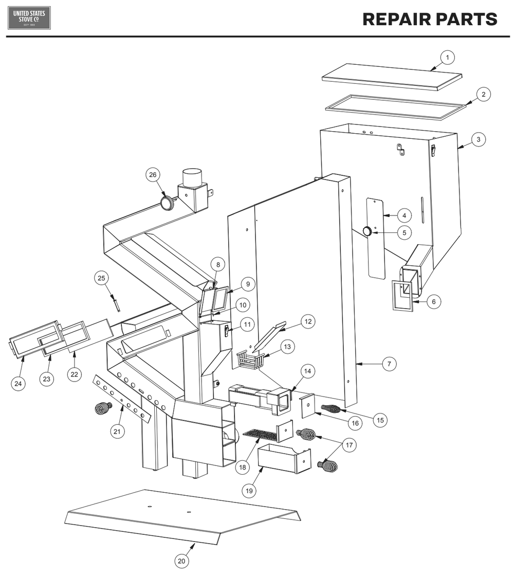 Diagram Diagram and Parts List for GW1949  US Stove Company Heating Stove